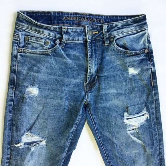 American Eagle Extreme & Next Level Flex Jeans Mens 29x30 Blue Denim Distressed - Picture 3 of 12